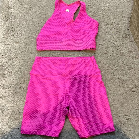 Booty By Brabants Croco Skin Bike Shorts Sports Bra Matching Set Pink Large - Picture 1 of 3